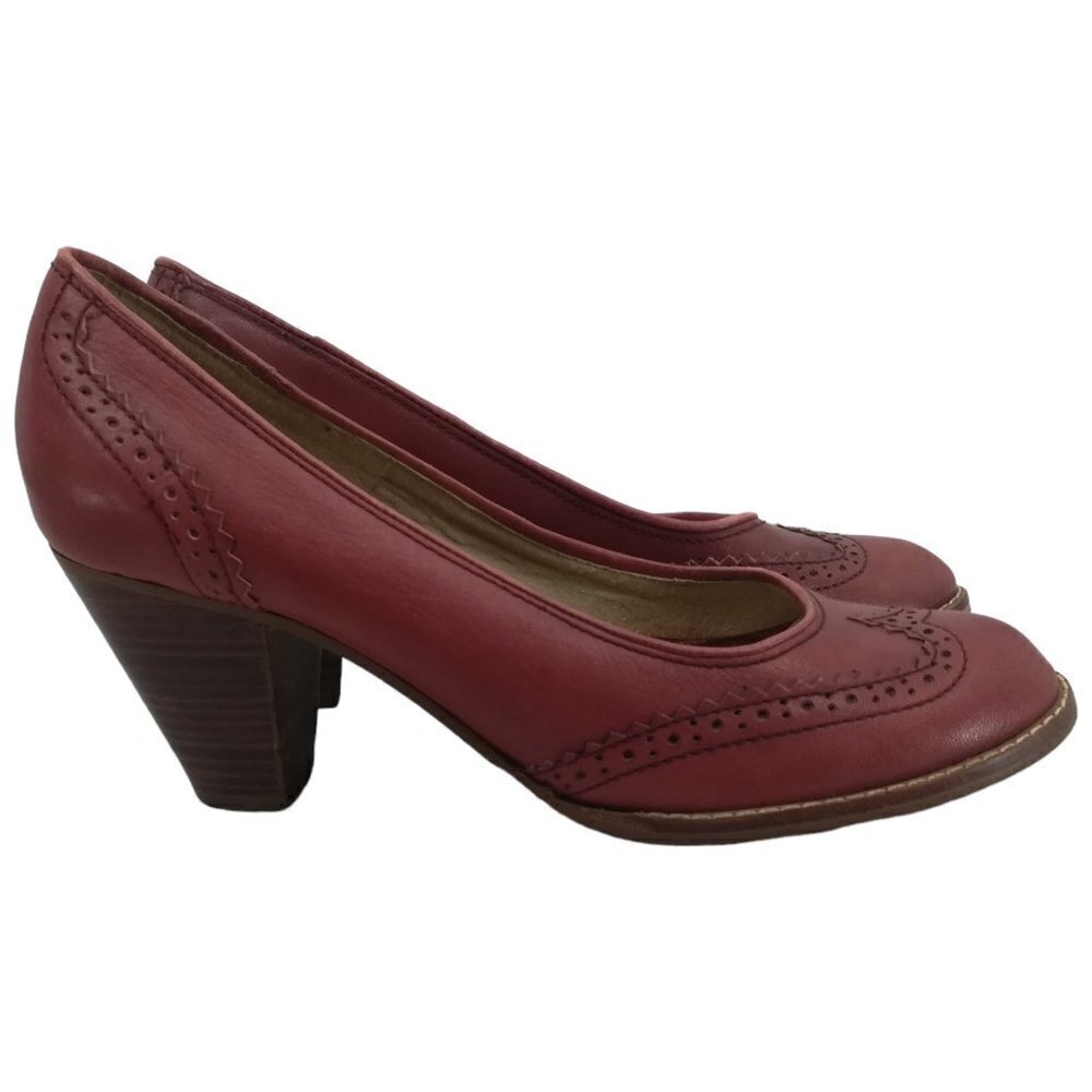 Vintage Nobils Wingtip Red Heels Pumps Size 7.5 M Red Leather Classic 70s - Picture 7 of 12